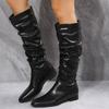 2022 Autumn/Winter Women's Fashion Low Heel High Tube Boots – European & American Style, Solid Color, In Stock