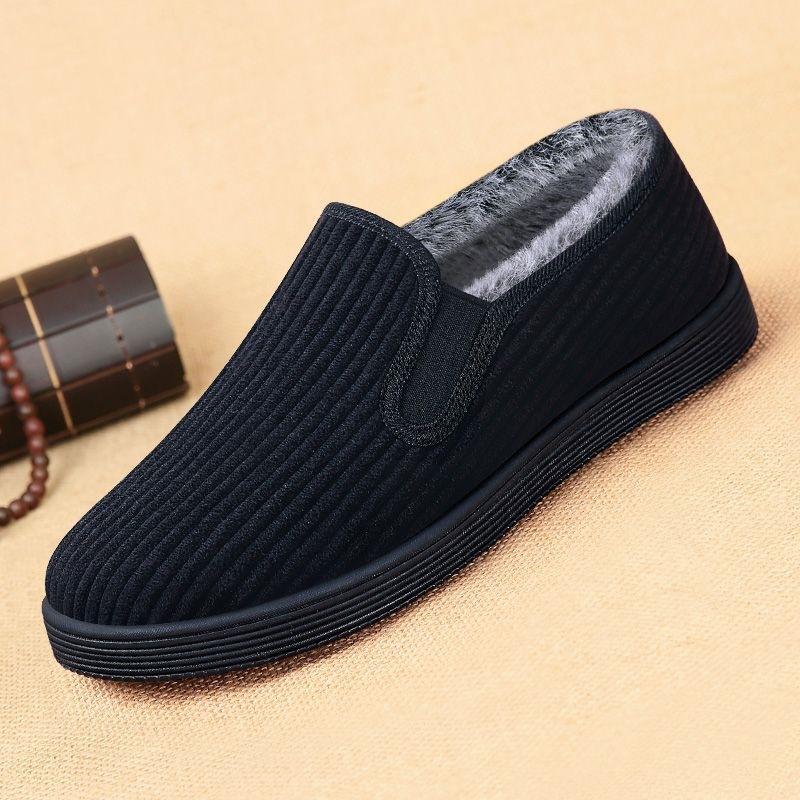 Модные мужские повседневные нескользящие туфли на плоской подошве, мягкие легкие утолщенные лоферы, утепленные удобные хлопковые туфли для зимы, размер 39-44