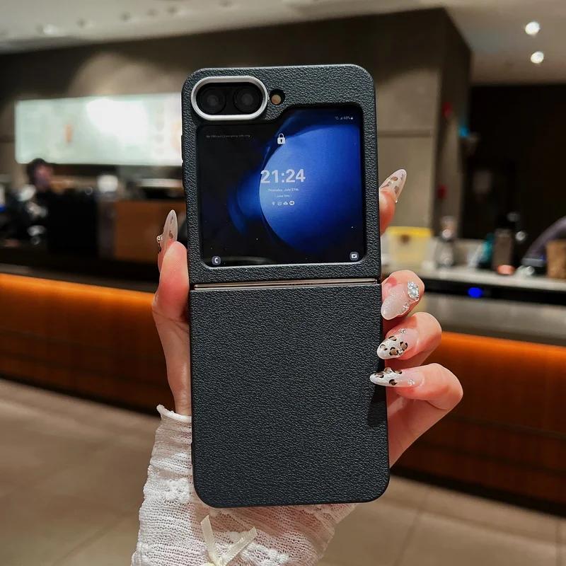 Кожаный чехол с текстурой TPU для Samsung Galaxy Z Flip 6 5 4 3 5G, мягкий складной силиконовый чехол для телефона Samsung Z Flip6 Flip5 Flip4