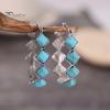 1 пара женских серег преувеличенной U-образной формы, натуральный камень, этнический стиль, богемный ромб, эффектные серьги из искусственной бирюзы, модные украшения
