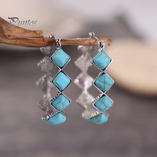 1 пара женских серег преувеличенной U-образной формы, натуральный камень, этнический стиль, богемный ромб, эффектные серьги из искусственной бирюзы, модные украшения