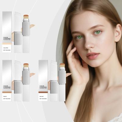 Двусторонний стик-основа с изменяющимся цветом, белого оттенка, с кистью для макияжа, легко растушевывающийся, увлажняющий, придающий сияние, для всех типов кожи