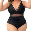Новый однотонный сексуальный слитный купальник большого размера с сетчатыми вставками и драпировкой