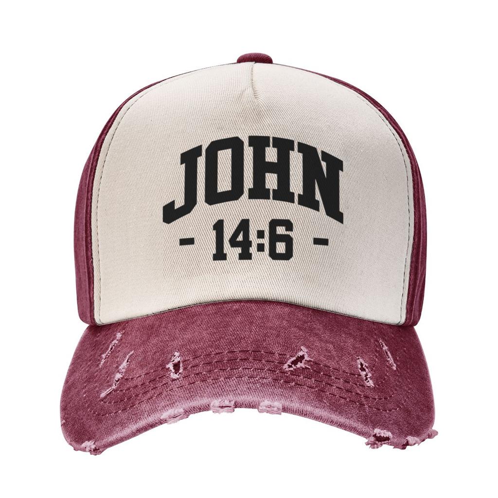 Christian John 14 6 14:6 Bible Outfits Unisex Women Baseball Cap Catholic Distressed Washed Dad Hat Vintage Running Golf Sun Cap