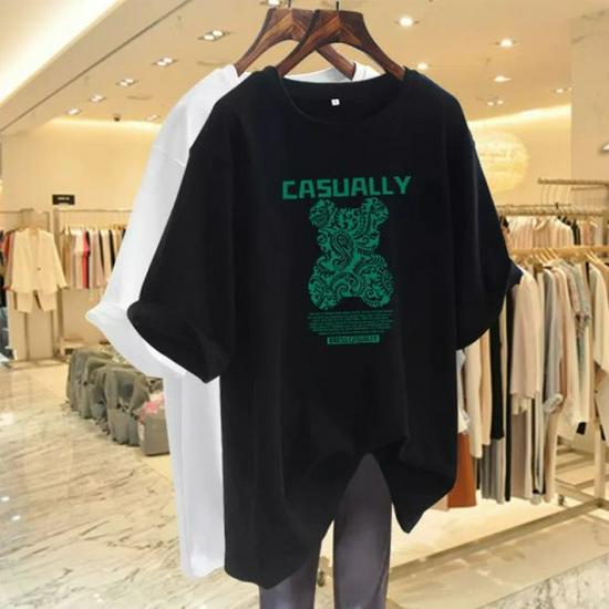 Женская темно-зеленая футболка свободного кроя с короткими рукавами и принтом мультяшного медведя, модная европейская коллекция весна/лето 2023