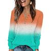 Women's Fashion V-Neck Button-Up T-Shirt With Gradient Print Long-Sleeved Top
