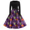 Women's Fashion Round Neck Casual Slim Fit Halloween Printed Long Sleeve Dress