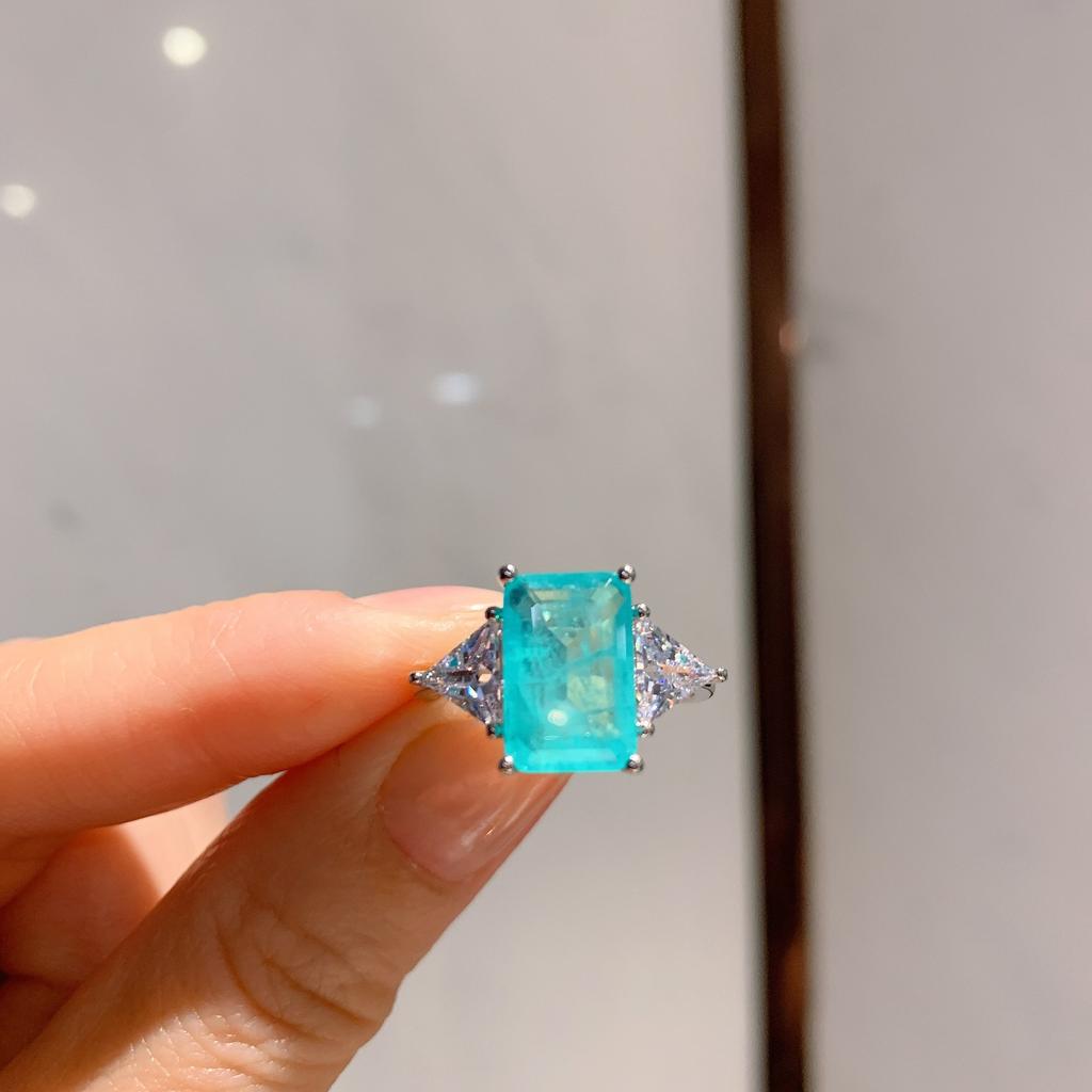 Кольцо с имитацией темперамента Параиба, женское, прямоугольное, с изумрудом и цирконом, модное кольцо