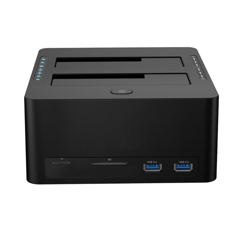 Двухслотовая док-станция Sata3.0 на USB3.0 для жестких дисков 2,5 и 3,5 дюйма с функцией автономного клонирования и кард-ридером