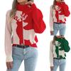 Women's Casual And Stylish Color-blocked Deer Long-sleeved Turtleneck Pullover Sweater, Christmas .