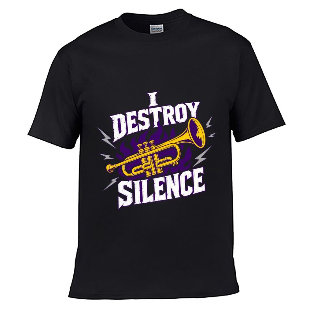 I Destroy Silence Trumpet Flame Grap Loose Vintage Distressed Washed Casual Tee