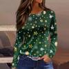 Women's Fashion Casual Slit Hem Round Neck Long Sleeve Loose Printed T-Shirt Ladies Top Christmas