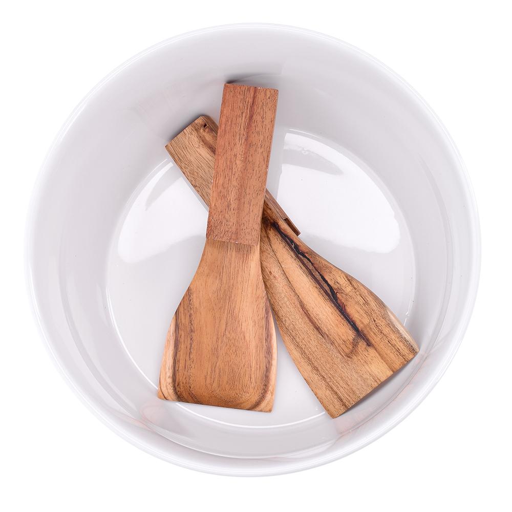 Porcelain Salad Bowl with Cutlery, , Acacia, DUKA