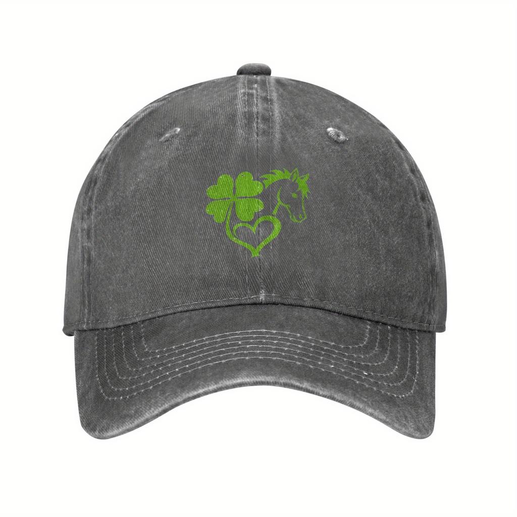 Lucky Clover Horse Heart Print Baseball Cap Unisex Polyester Casual Sun Protection Adjustable Sporty Cap