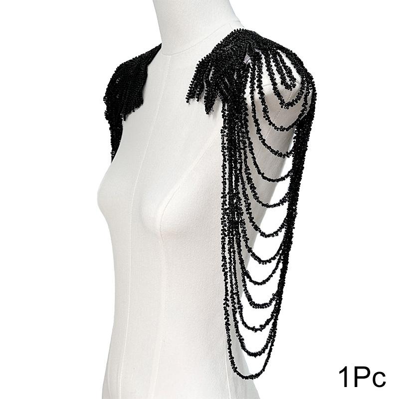 1PC Tassel Chain Gold Cloth Patches Clothing Accessories Shoulder Ornament Sewing Appliques Wedding Dress Sequin Performance