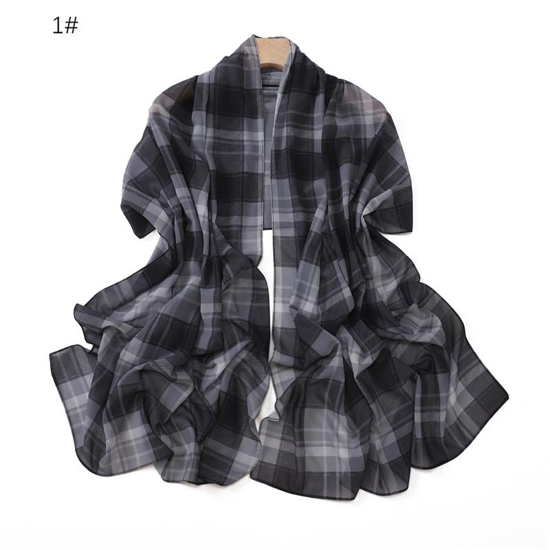 Fashion New Print 175*70cm Classic British Plaid Women Chiffon Hijab Scarf Lady Wraps Shawls Muslim Headband Islamic Scarves
