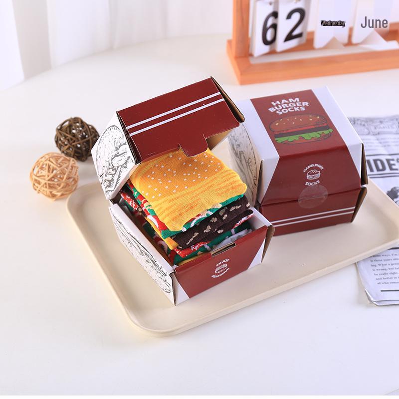 Хит продаж Носки до середины икры с бургерами и пиццей - Милые, смешные рождественские носки для женщин (Европейский и американский стиль)