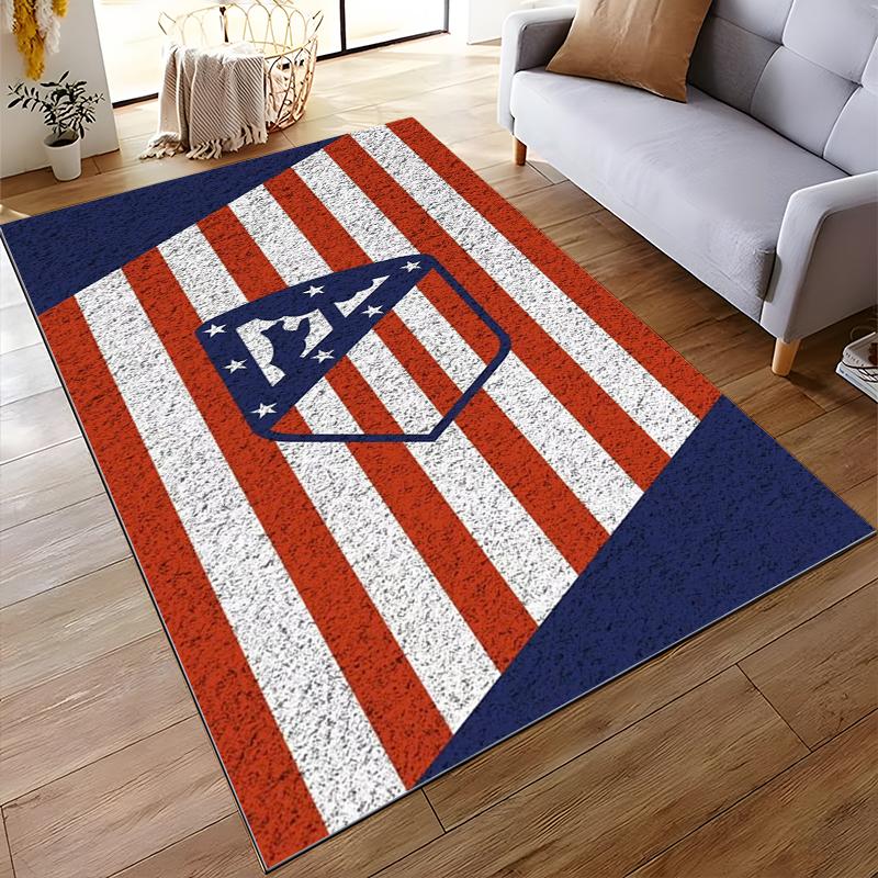 "Red White Striped Shield Rug Design - Non-slip rug suitable for living room and bedroom sofas"