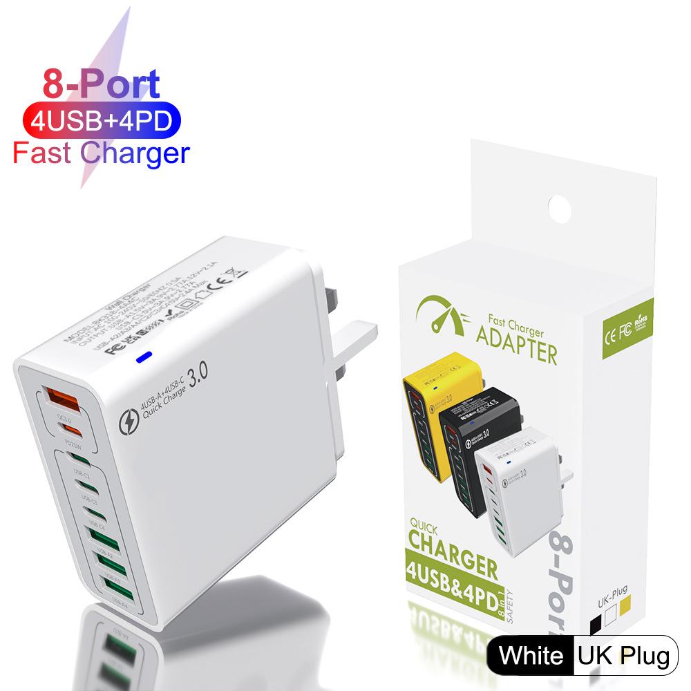 8-портовое быстрое зарядное устройство 55 Вт с 4 портами USB и 4 портами PD - QC3.0, европейские, американские и корейские стандарты