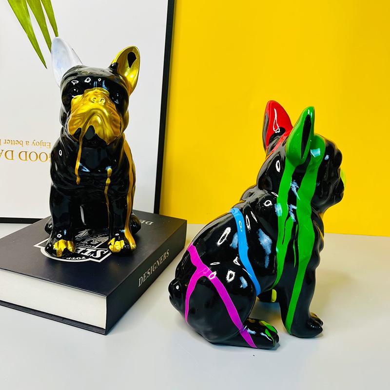 Color French Bulldog Fighting Ornament Resin Crafts Home Modern Interior Hallway Housewarming Decoration Gift Home Accessories