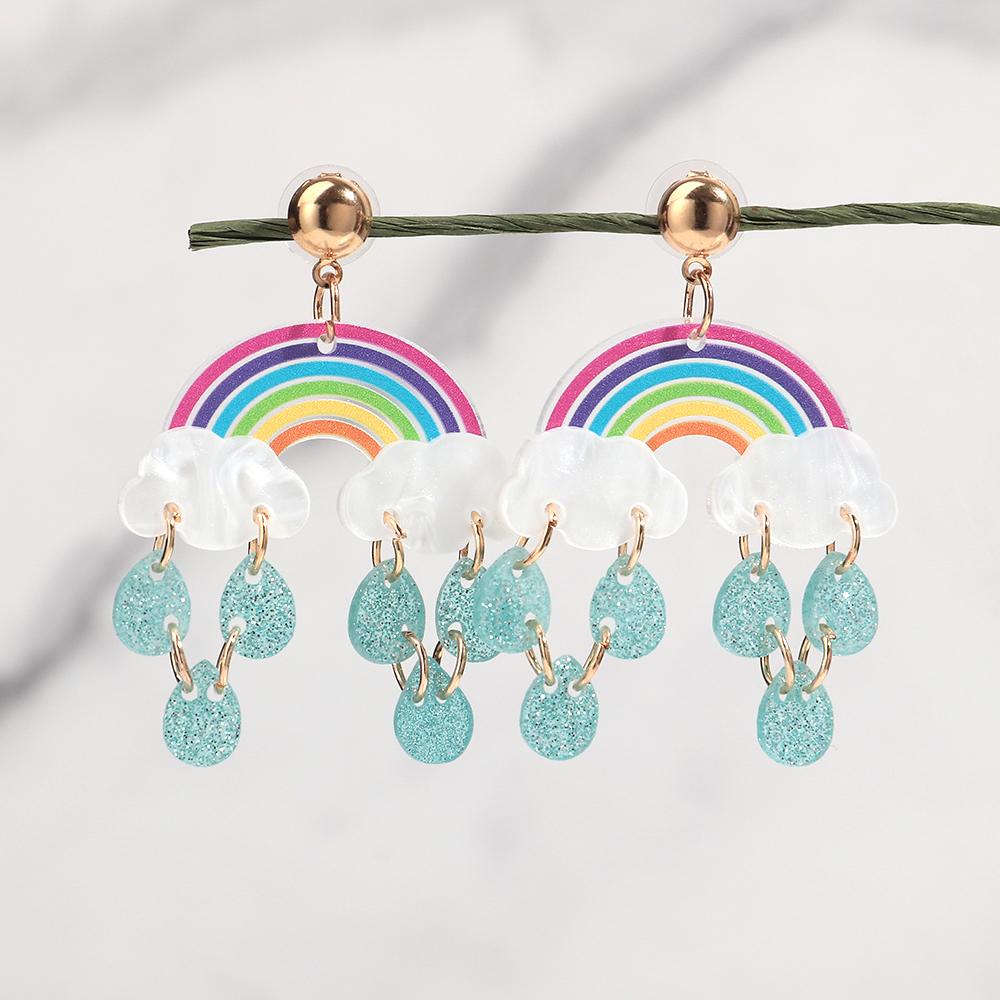 Cute Clouds Rainbow Raindrop Acrylic Earrings for Women Girls Cartoon Moon Purple Cloud Star Drop Earring Fashion Jewelry Gift
