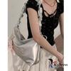 Shirring Scrunchie Ribbon Midi Big Square Leather Shoulder Bag and Crossbody Bag (4 Colors)