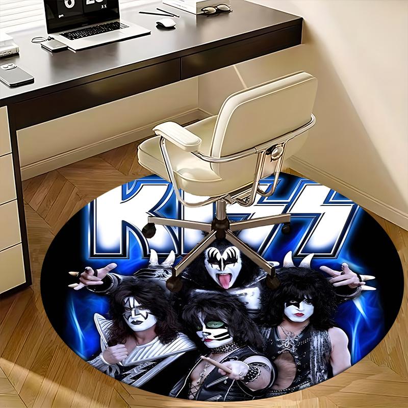 Группа KISS, Музыкальные товары, Коврик под стул, Круглый ковер, Ковер для офиса, Машинная стирка, Нескользящий, Подходит для гостиных, спален