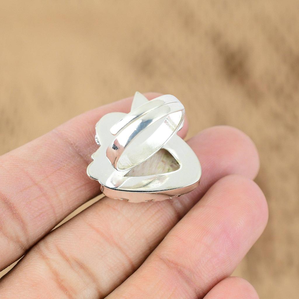 Gift For Her 925 Silver Natural Scolecite Multi Stone Flower Adjustable Ring