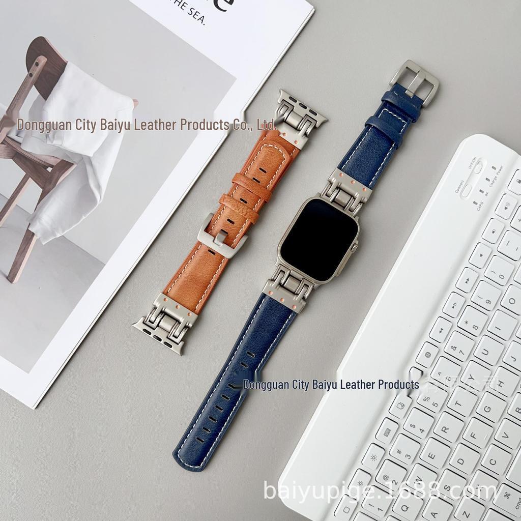 Модный кожаный ремешок для запястья с узором Crazy Horse для Apple iWatch S9.