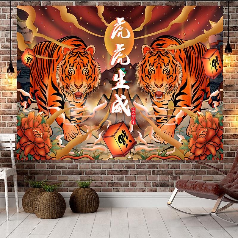Большой гобелен в китайском стиле в стиле тигра, настенный гобелен с геометрическим рисунком, гобелен в стиле хиппи, домашний декор, эстетическое украшение