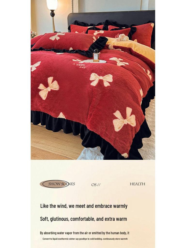 G5Z Winter Plush Coral Fleece Bedding Set - Thickened Double-Sided Duvet Cover & Bed Sheet, Three-Piece Set