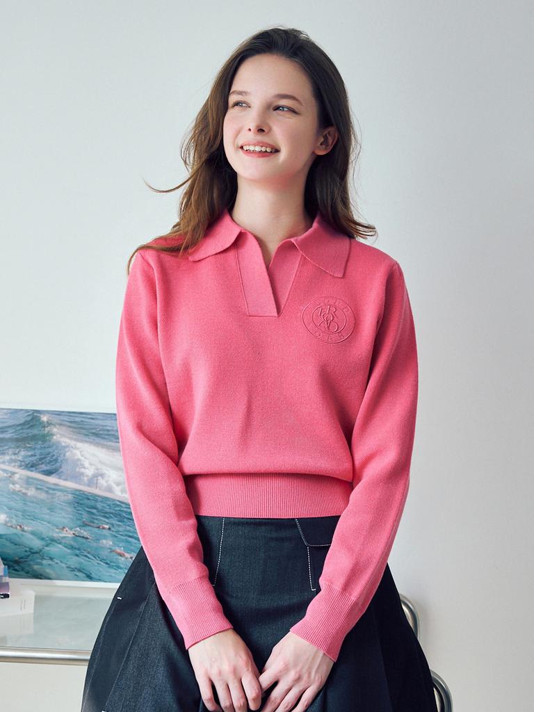 LORDLOAR Signature Collar Long Sleeve Knit Hot Pink