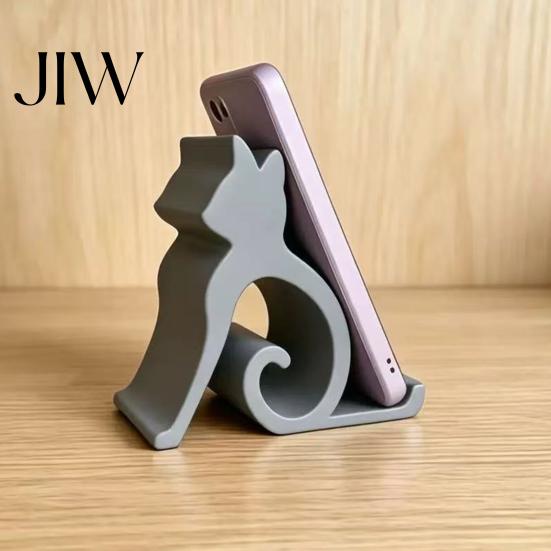 Curly Tail Phone Holder Cute Cat Stand, Curled Kitty Desk for Cell Minimalist Tablet, 3D Printed Universal Stand Office Bedroom, Gift Lovers Orange