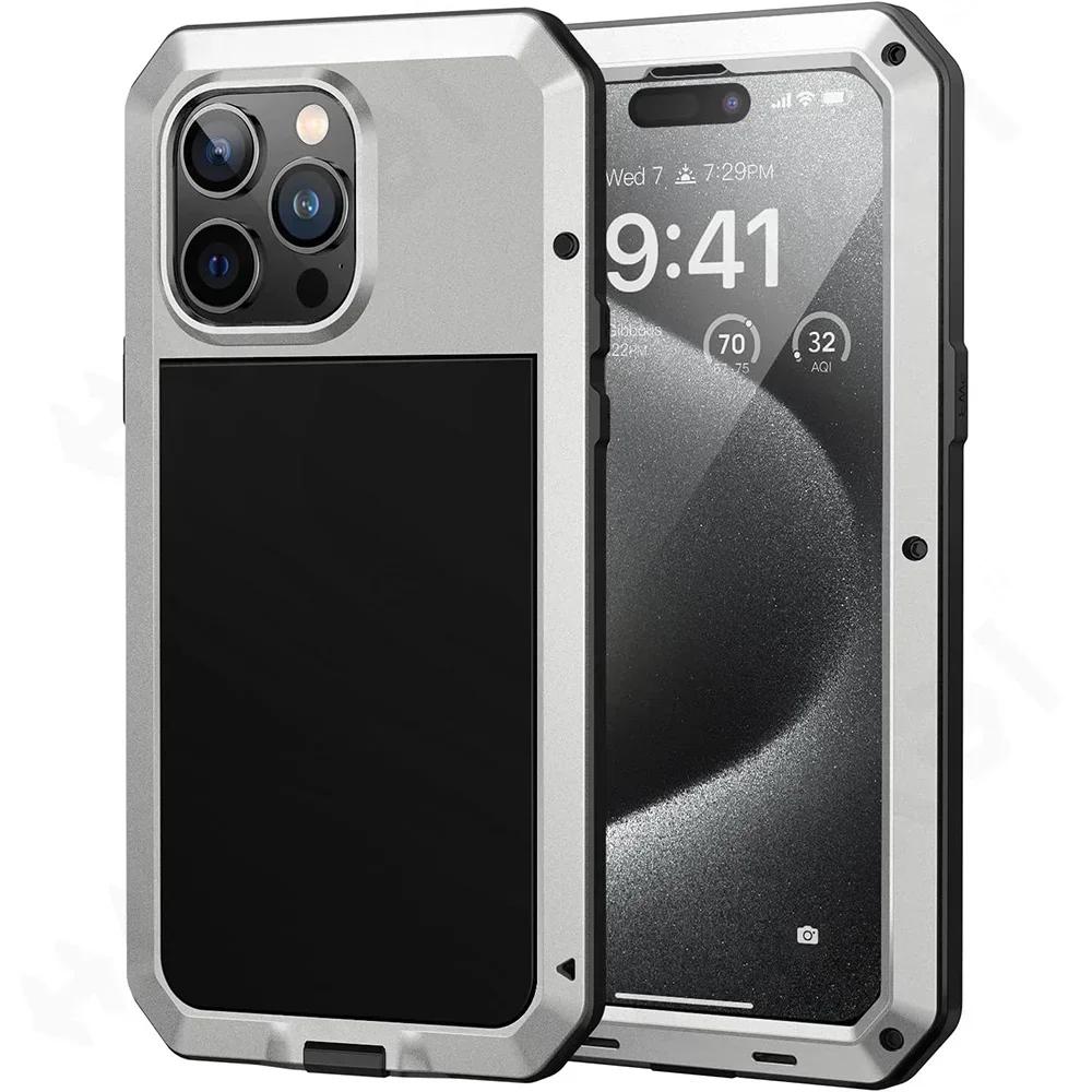 Чехол для iPhone 17 16 15 14 13 12 11 Pro Max XS XR 8 7 Plus SE Металлический Прочный 360 Полная Защита Корпуса Ударопрочный Бронированный Защитный Чехол