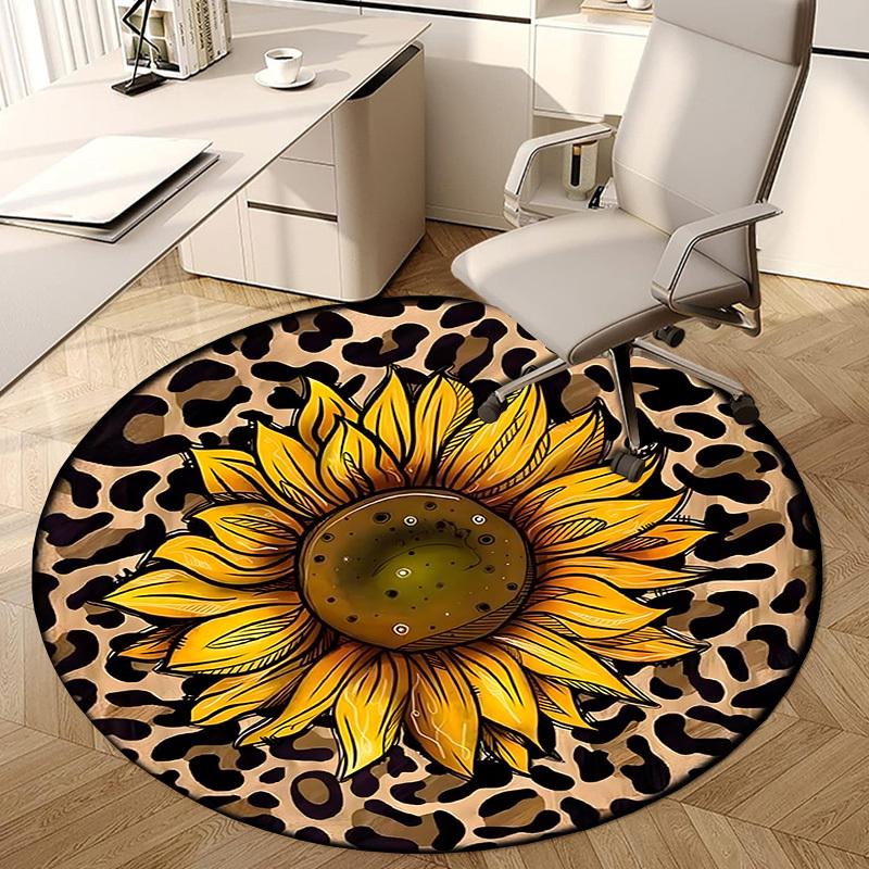 1pc Office Carpet Chair Mats Sunflower Leopard Print Design Perfect for Decorating Office Chairs, Living Rooms, Or Bedrooms.YDT041