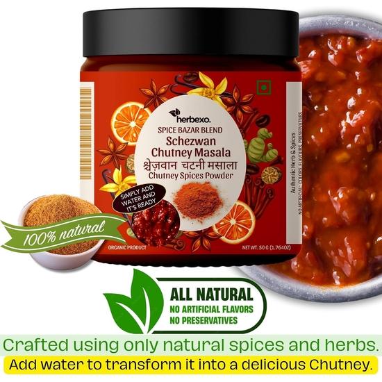 Schezwan Chutney Masala I Herbexo Schezwan Chutney Masala I Универсальная приправа Schezwan Разбрызгиватель для масалы и смесь для чатни быстрого приготовления
