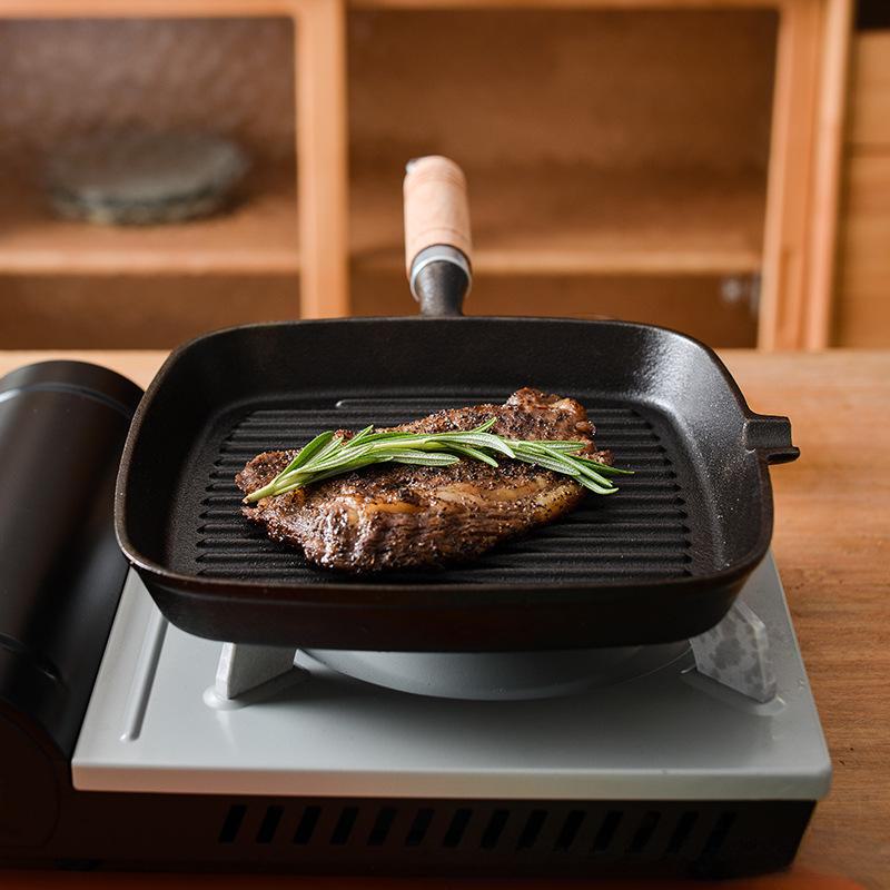 24 см чугунная полосатая сковорода для стейков, без покрытия и с антипригарным покрытием