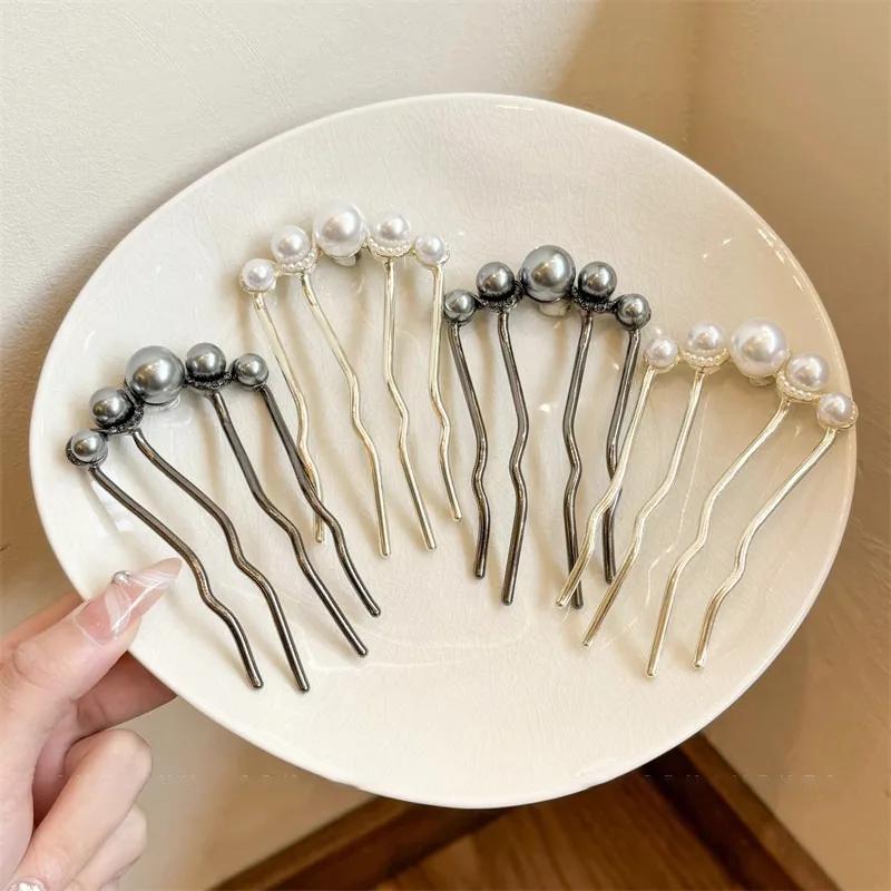 Милая сладкая жемчужная заколка для волос для женщин, шарм, четырехзубчатый диск, фиксирующая шпилька-гребень, U-образная заколка, аксессуары для украшения волос, подарок