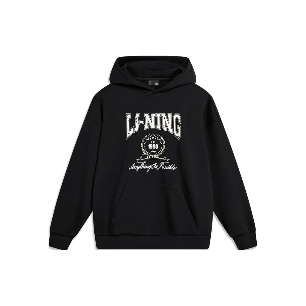 Li Ning Sports Lifestyle Series Letter Logo Printed Pullover Hoodie Unisex Hoodies Black AWDTB43-1