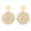 Boho Handmade Geometric Wooden Rattan Braid Drop Earrings For Women Bohemia