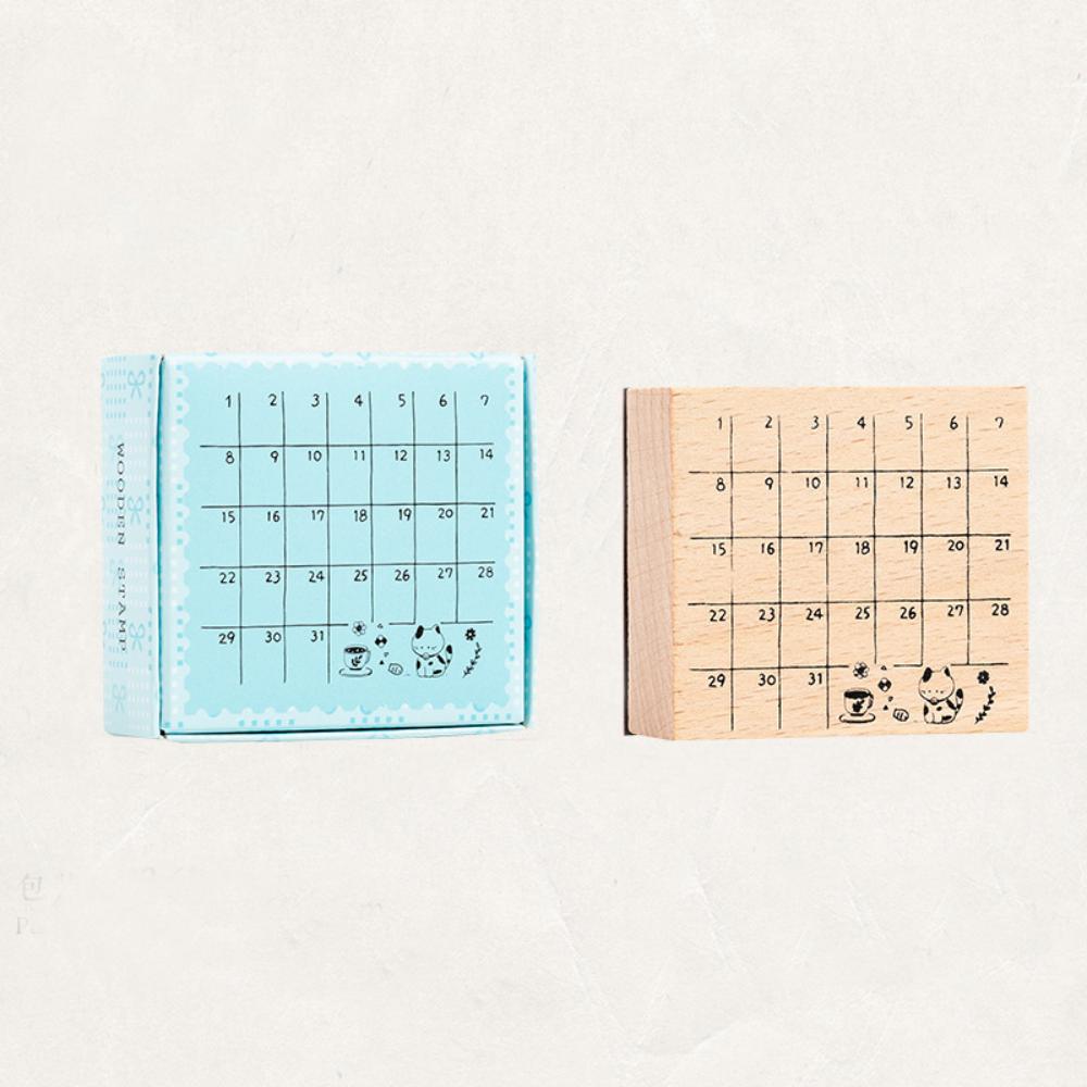 Portable Monthly Calendar Seal Wooden DIY Decorative Printing Stamp Seal Calendar Stamp Seal