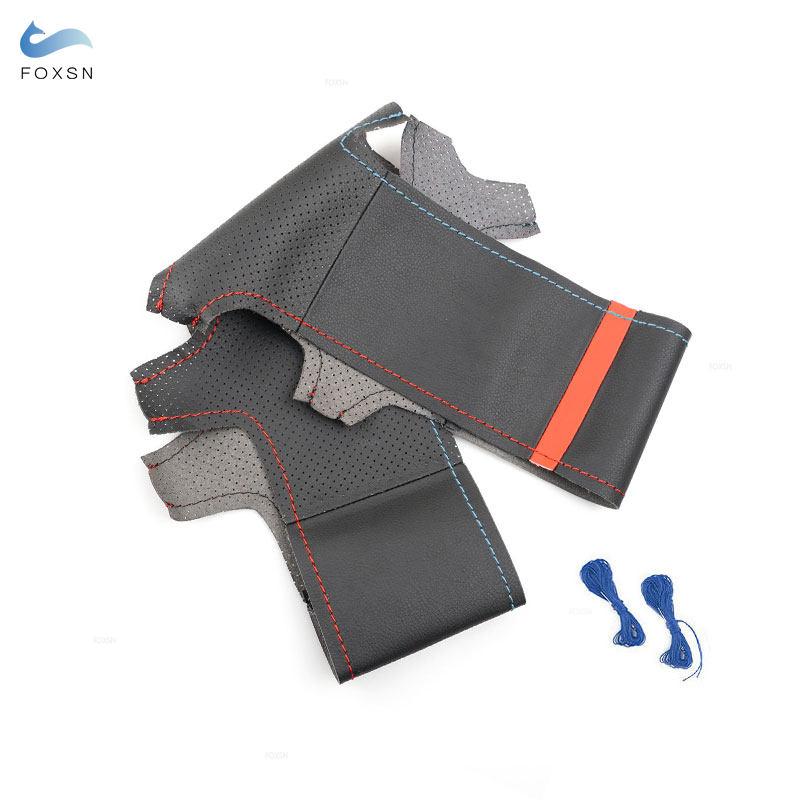 Для BMW M Sport 3 5 Series E46 E39 M3 M5 Ручная оплетка Автомобильный чехол на руль Черный Перфорированная кожа Красный Синий Линия Красный