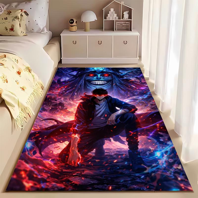 "Dark Fantasy Carpet - Anime Style with Fiery Colors and Demon Design" Suitable for use as an anti-slip for living room bedroom sofas