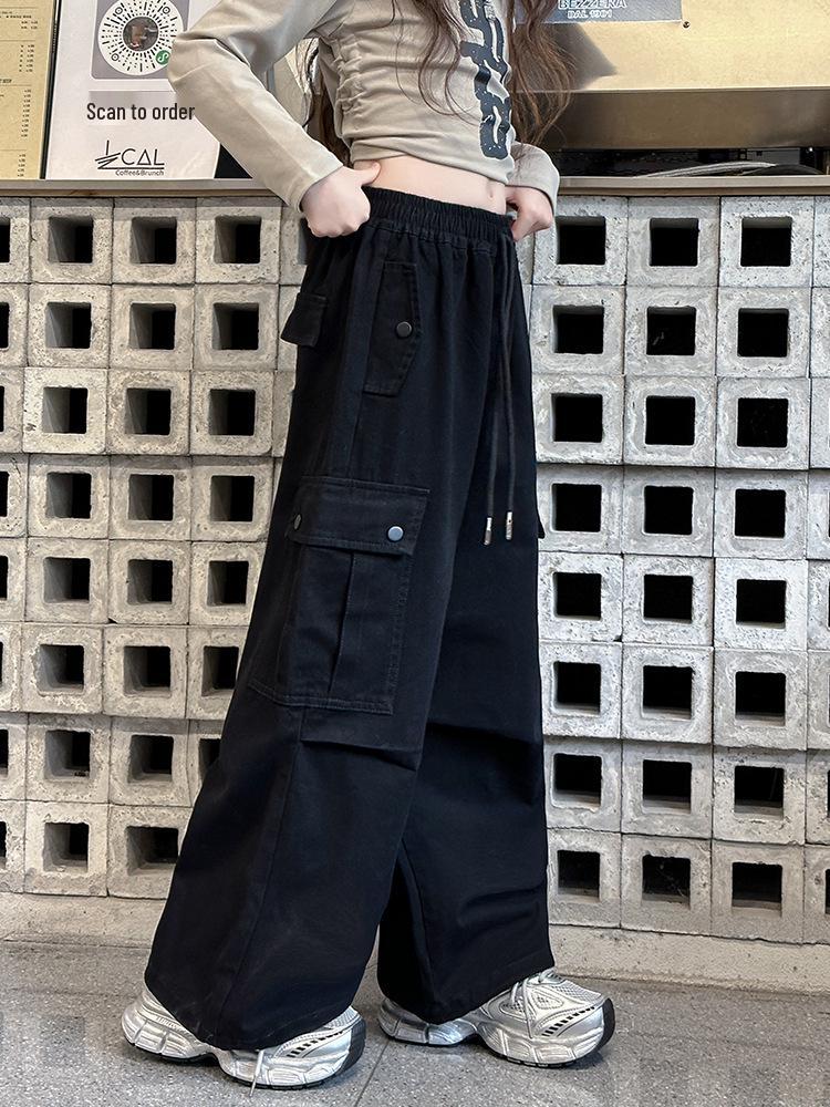 Трендовые широкие брюки карго для девочек – Повседневная одежда для весны/осени для учениц средней школы