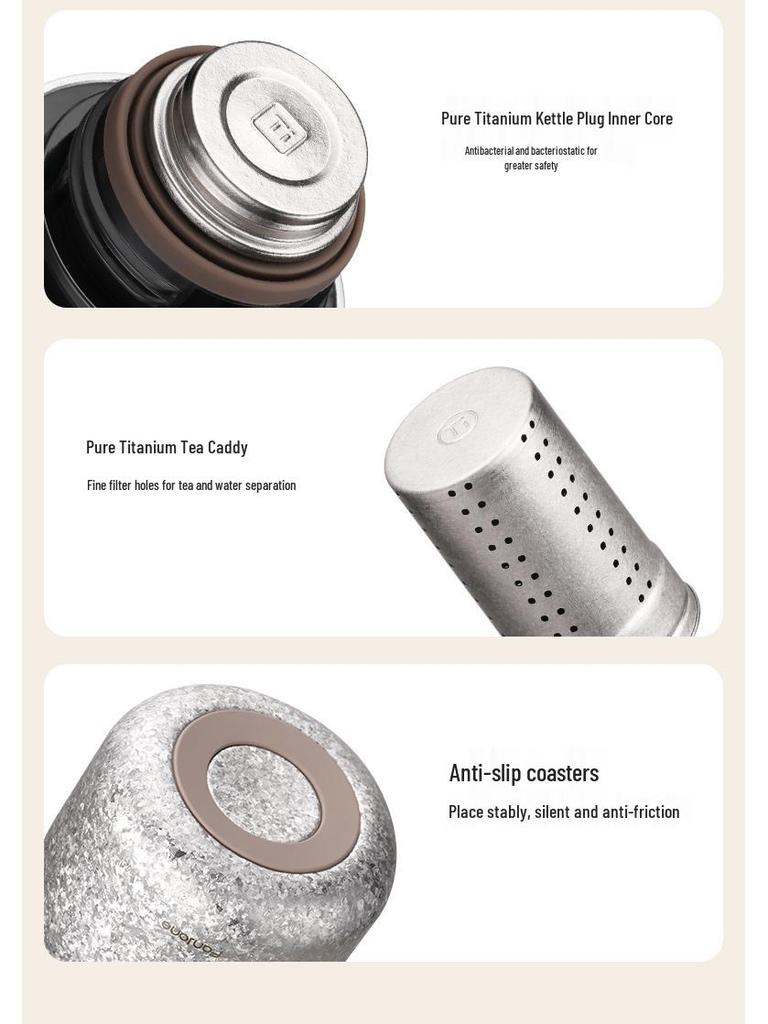 Чистотитановая мока-кофеварка 2025: Портативный термо-заварочный чайник для раздельного заваривания чая и воды (Белый чай и Пуэр).