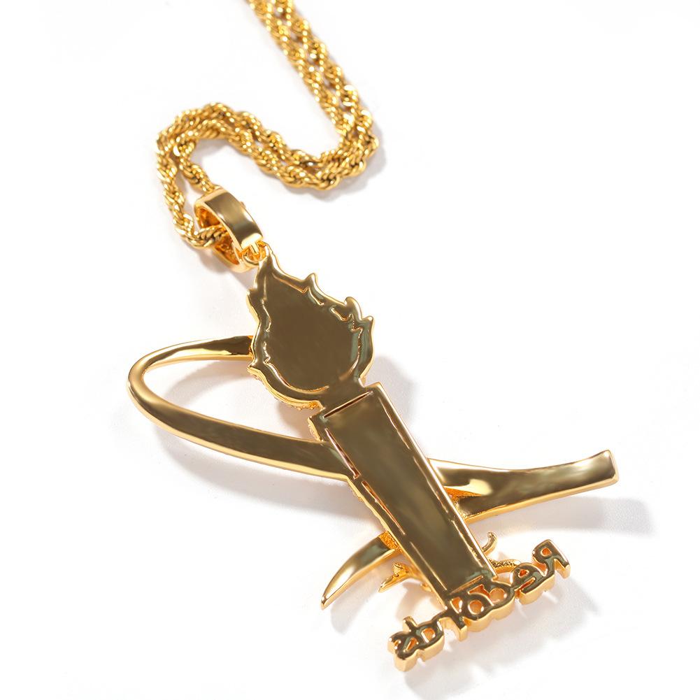 Европейский хип-хоп факел памятный кулон полный горный хрусталь циркон ожерелье мужские и женские одинаковые персонализированные модные аксессуары