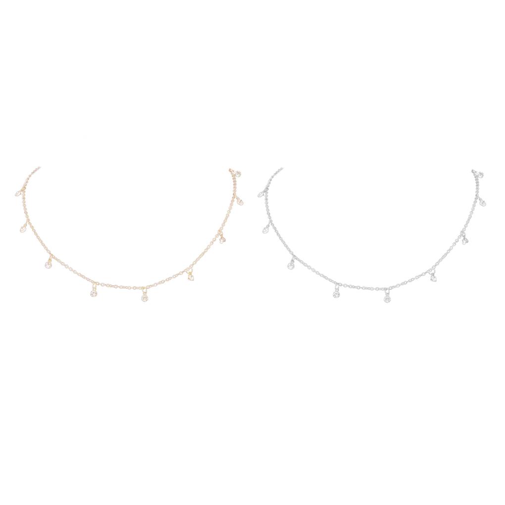 Lovely Korean Simple Alloy Necklace Choker Rhinestone Pendant Adjustable Chain Wedding Jewelry For Women Girls