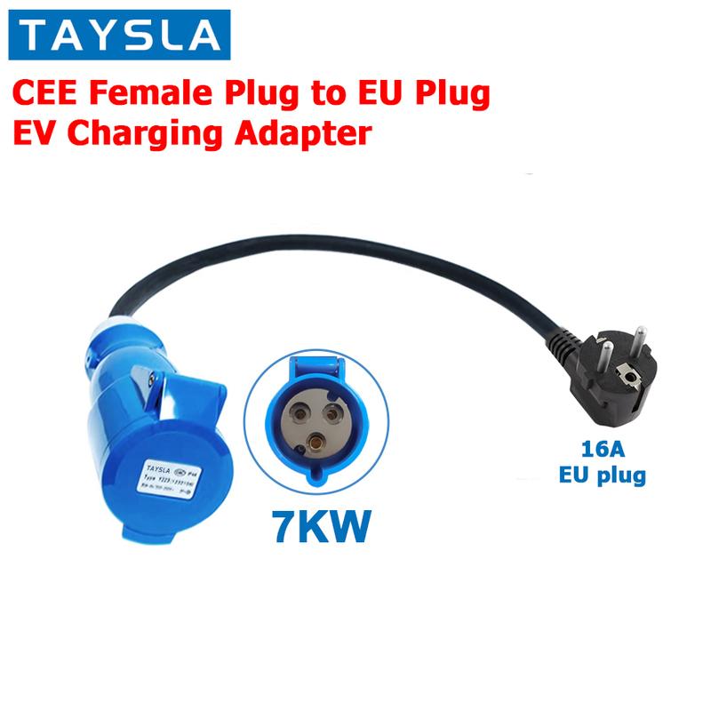 TAYSLA Adapter for EV Charger CEE Female Plug 3 Pins Wall Mount Socket EU & US Plug Suitable for 32A 1Phase 7KW Charger