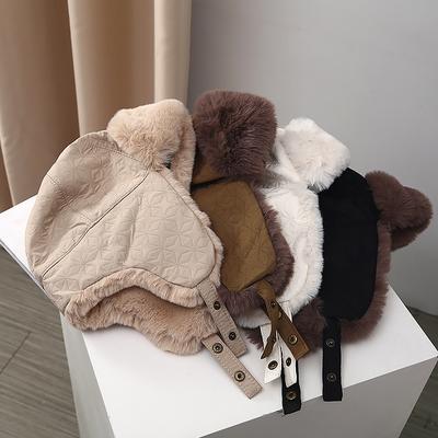 Женская теплая плюшевая однотонная шапка-авиатор-траппер с защитой ушей, шапка-бомбер с клапаном, зимние шапки