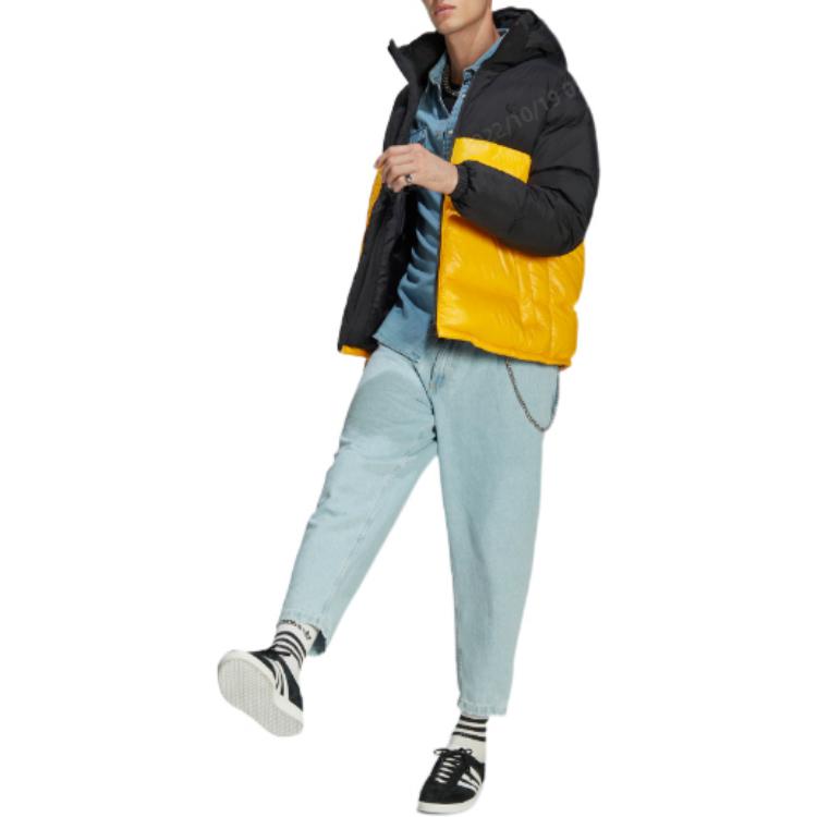 adidas Originals FW22 Лоскутная куртка-пуховик на молнии с капюшоном и вышивкой логотипа бренда Мужская верхняя одежда черного цвета HL9179